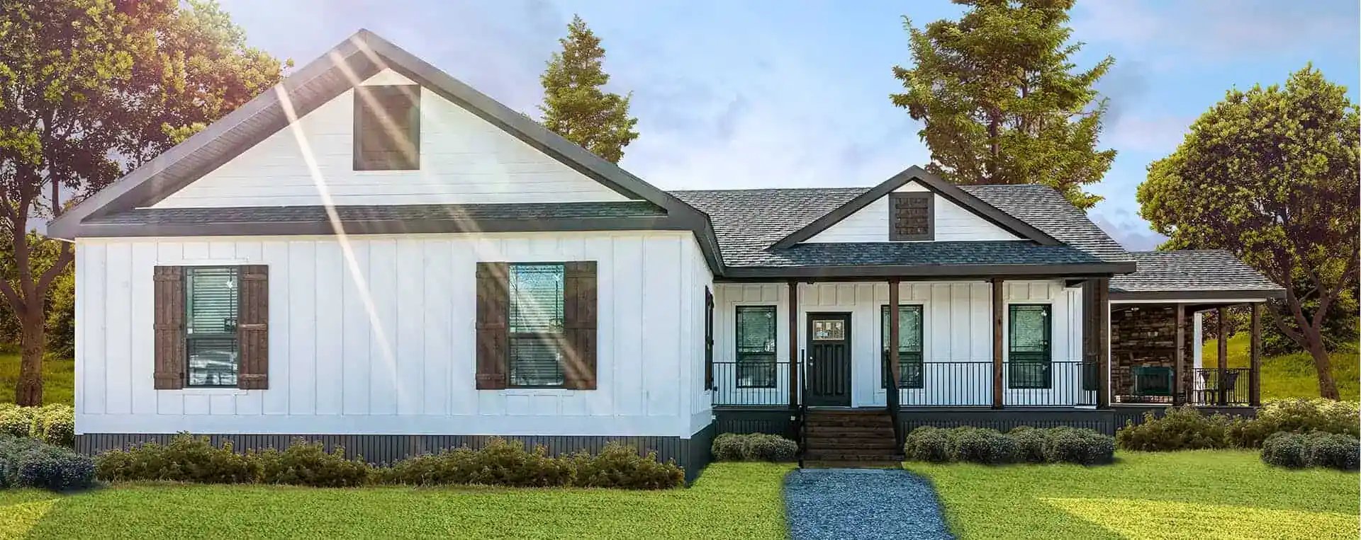 White board-and-batten single-story home with a covered front porch