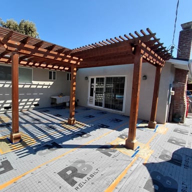Redwood pergola after a fresh stain