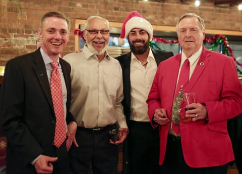 Jayme with Dad and the mayor, 2021 B.U.I.L.D. Group Christmas party