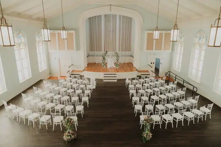 Wedding ceremony setup in the Blackburn Ballroom