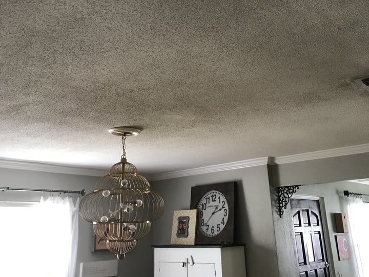 Living room ceiling with popcorn texture