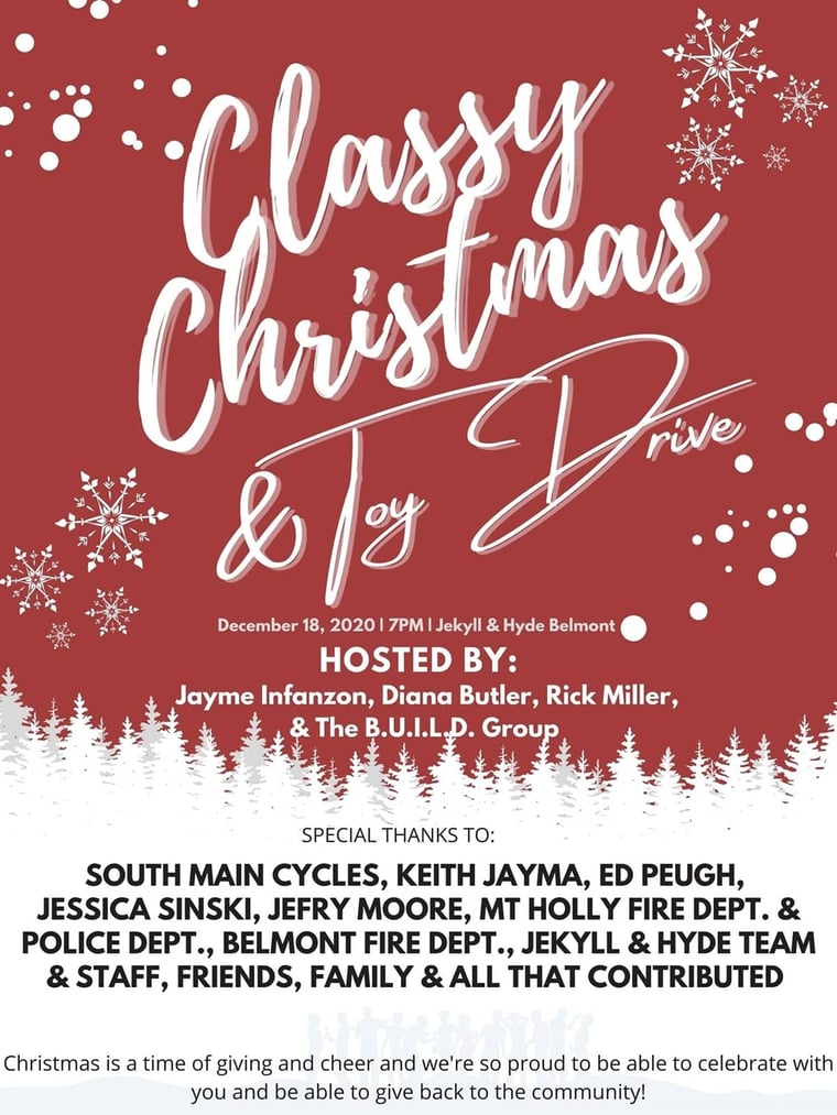 Flyer for Classy Christmas & Toy Drive, December 18, 2020