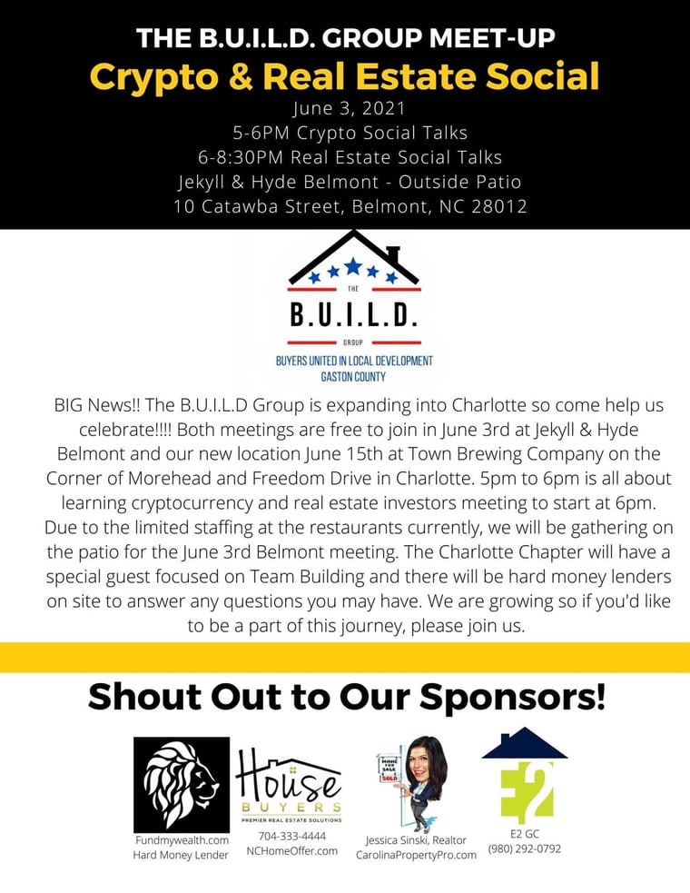 Flyer for Crypto & Real Estate Social, June 3, 2021